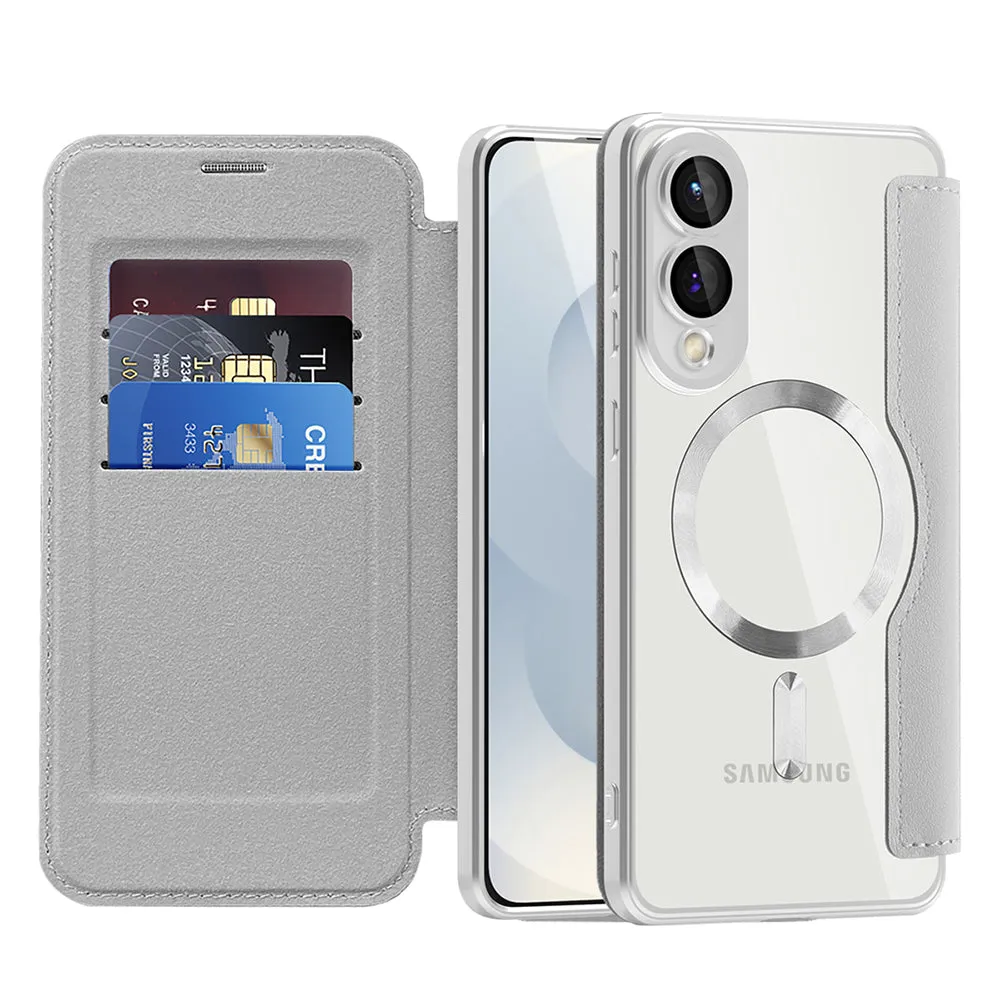 Custodia MagSafe per Samsung Galaxy S25 Edge S937, Techsuit, SmartMag Book, Grigio - immagine 1