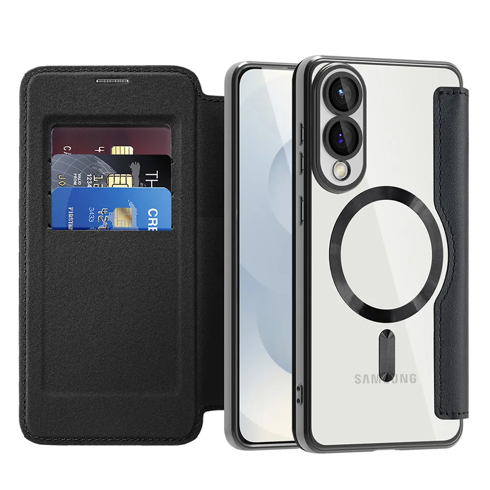 Custodia MagSafe per Samsung Galaxy S25 Edge S937, Techsuit, SmartMag Book, Nera - immagine 1