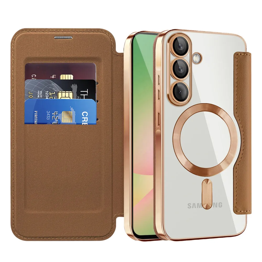 Custodia MagSafe per Samsung Galaxy A56 A566, Techsuit, SmartMag Book, Marrone - immagine 1