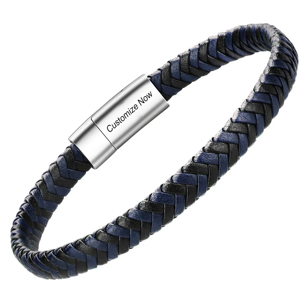 Casisto.J Bracciale pelle uomo - classico bracciale intrecciato a mano nero e marrone magnetica incisa braccialetto uomo con confezione regalo - immagine 1