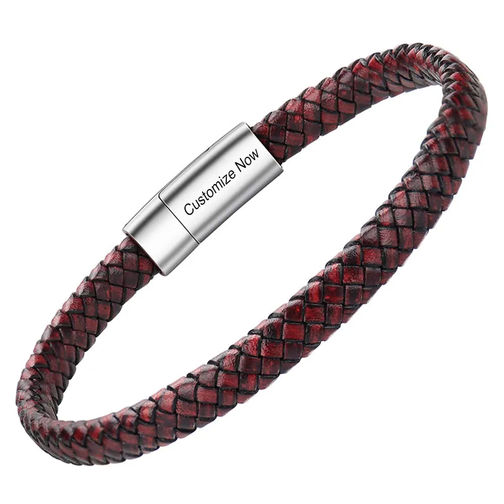 Casisto.J Bracciale pelle uomo - classico bracciale intrecciato a mano nero e marrone magnetica incisa braccialetto uomo con confezione regalo - immagine 1