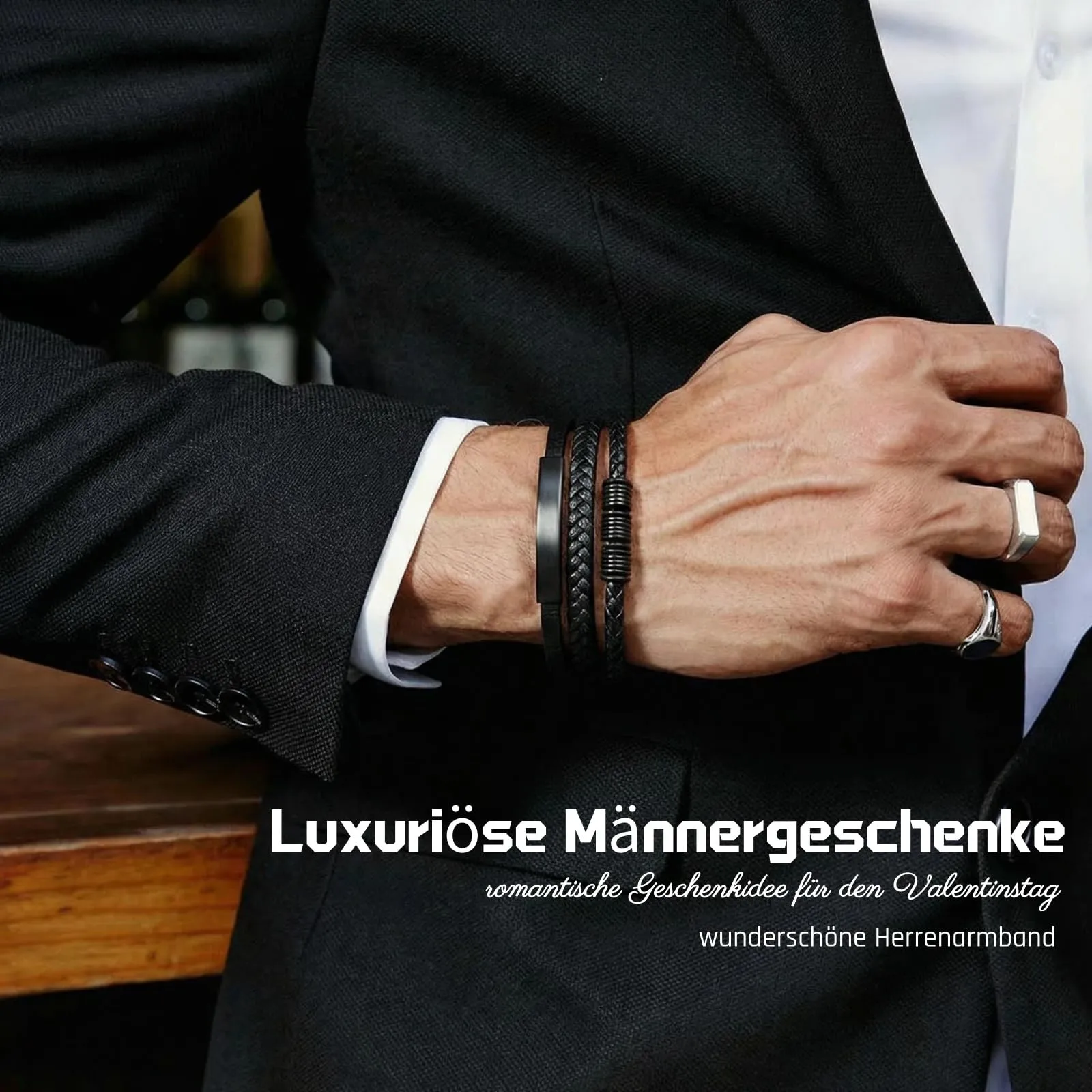 Gkmamrg Bracciale da uomo in pelle nera con cinturino in pelle Braccialetto intrecciata, in vera pelle intrecciata 22.5cm (Rétro) - immagine 5