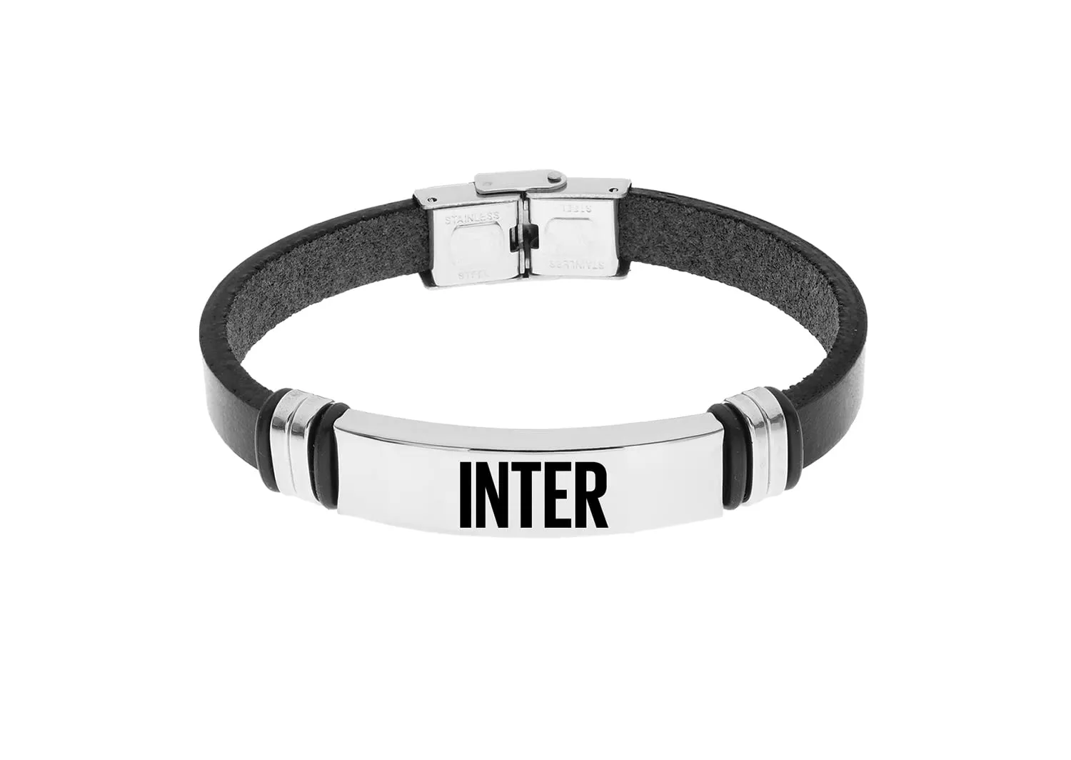 F.C. Internazionale Bracciale Acciaio Pelle, Uomo, Nero Acciaio - immagine 1