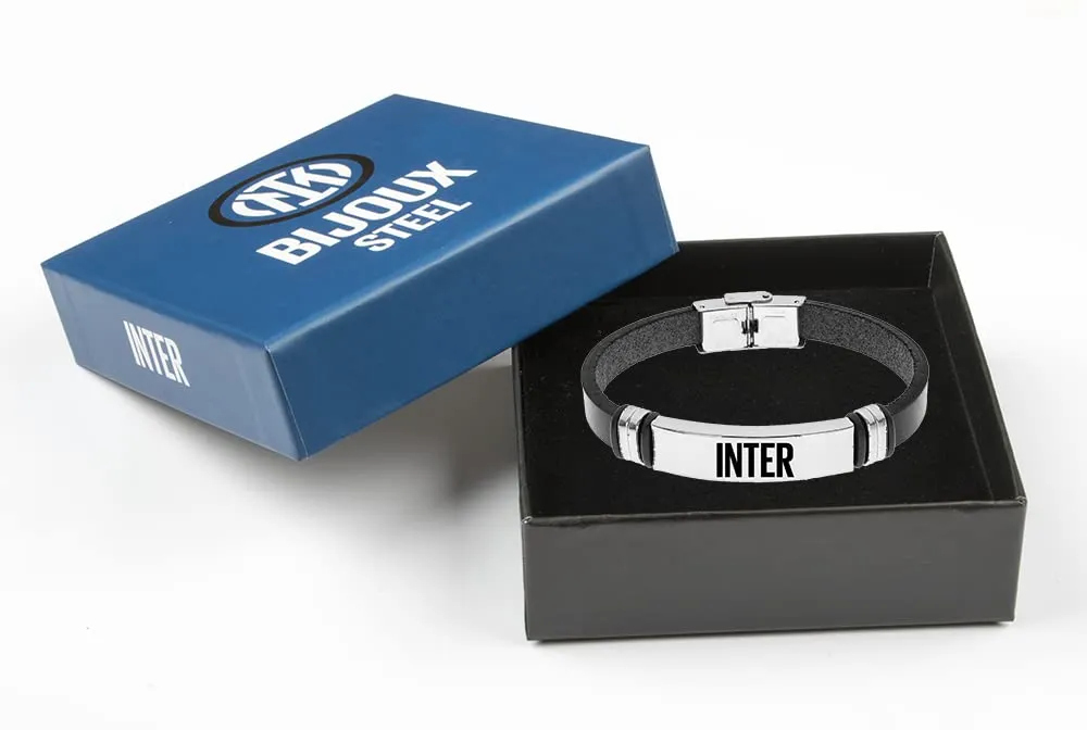 F.C. Internazionale Bracciale Acciaio Pelle, Uomo, Nero Acciaio - immagine 2