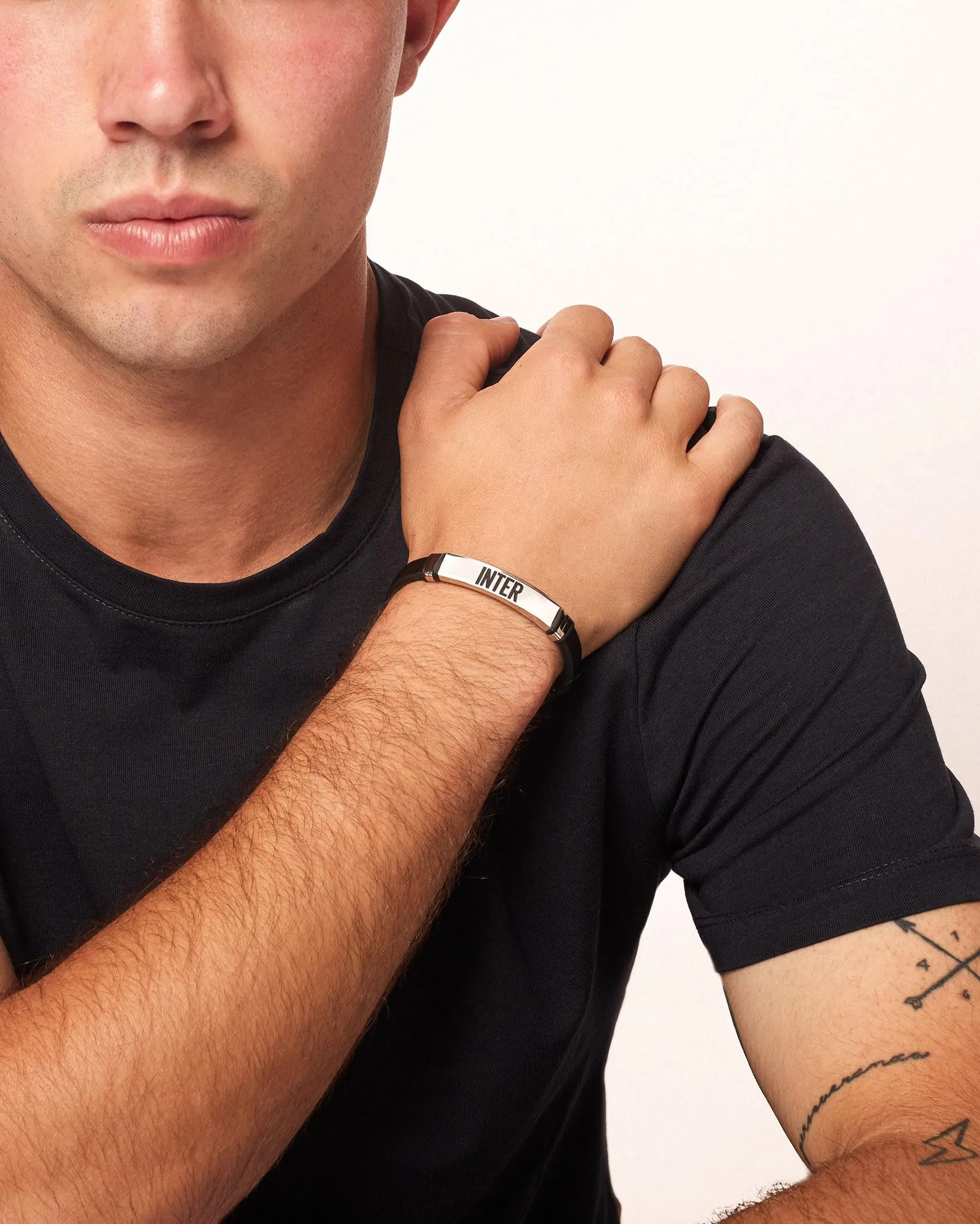 F.C. Internazionale Bracciale Acciaio Pelle, Uomo, Nero Acciaio - immagine 4