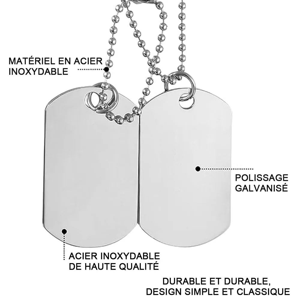 LATRAT Collana con ciondolo a doppia piastra da uomo in acciaio inossidabile, stile militare per uomini e ragazzi, stile militare - immagine 3