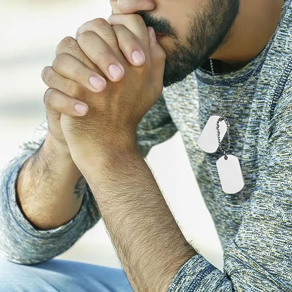 LATRAT Collana con ciondolo a doppia piastra da uomo in acciaio inossidabile, stile militare per uomini e ragazzi, stile militare - immagine 6