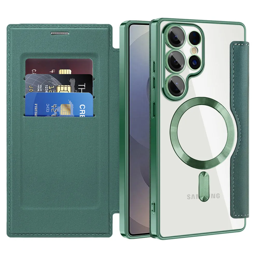 Custodia MagSafe per Samsung Galaxy S25 Ultra S938, Techsuit, SmartMag Book, Verde - immagine 1