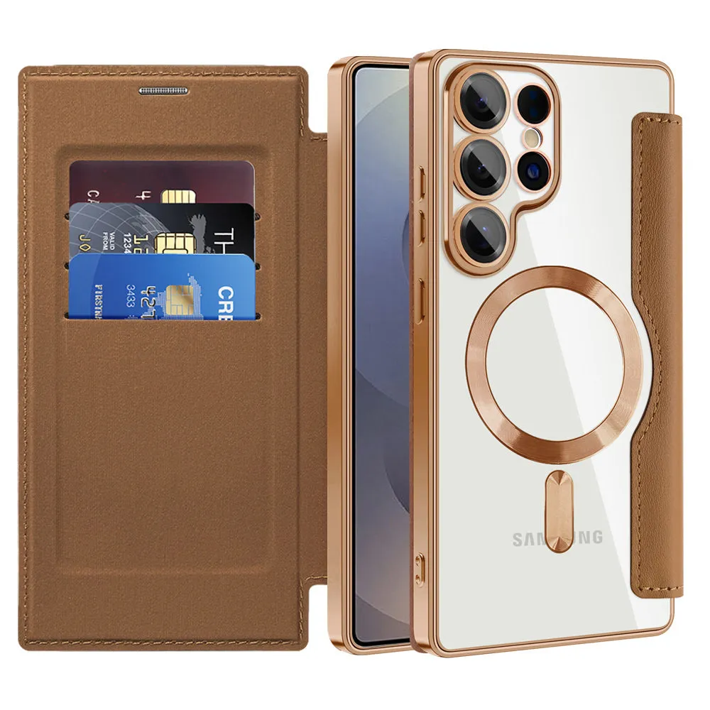 Custodia MagSafe per Samsung Galaxy S25 Ultra S938, Techsuit, SmartMag Book, Marrone - immagine 1