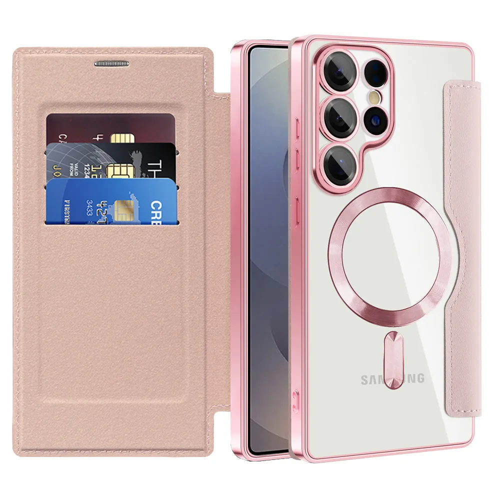 Custodia MagSafe per Samsung Galaxy S25 Ultra S938, Techsuit, SmartMag Book, Rosa - immagine 1