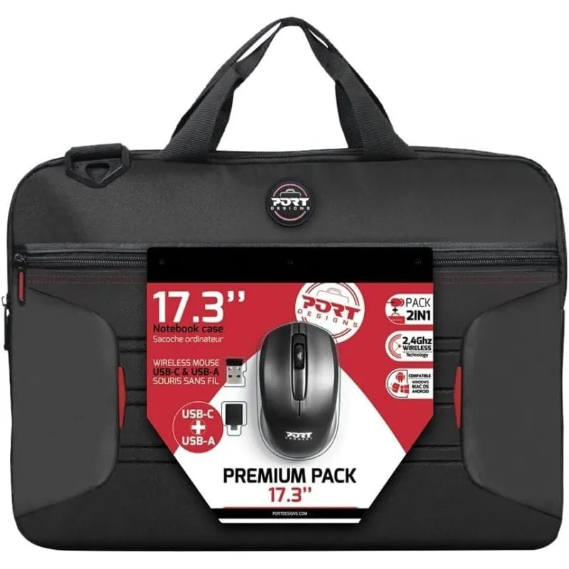 Custodia Port Designs Premium Pack per laptop da 17,3" + mouse nero - immagine 1