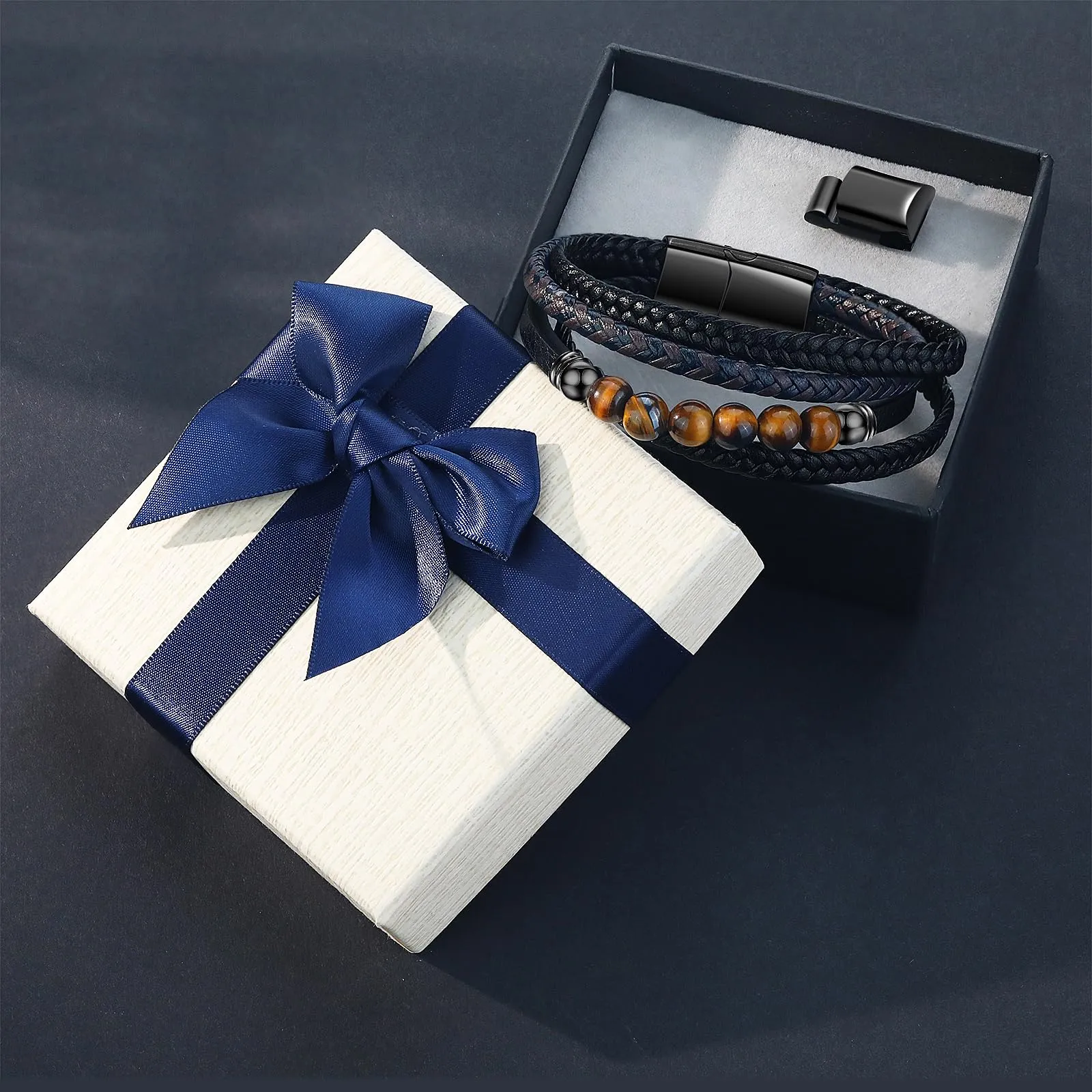 Gkmamrg Bracciale da uomo in pelle nera con cinturino in pelle Braccialetto intrecciata, in vera pelle intrecciata 22.5cm (Bohémien) - immagine 7
