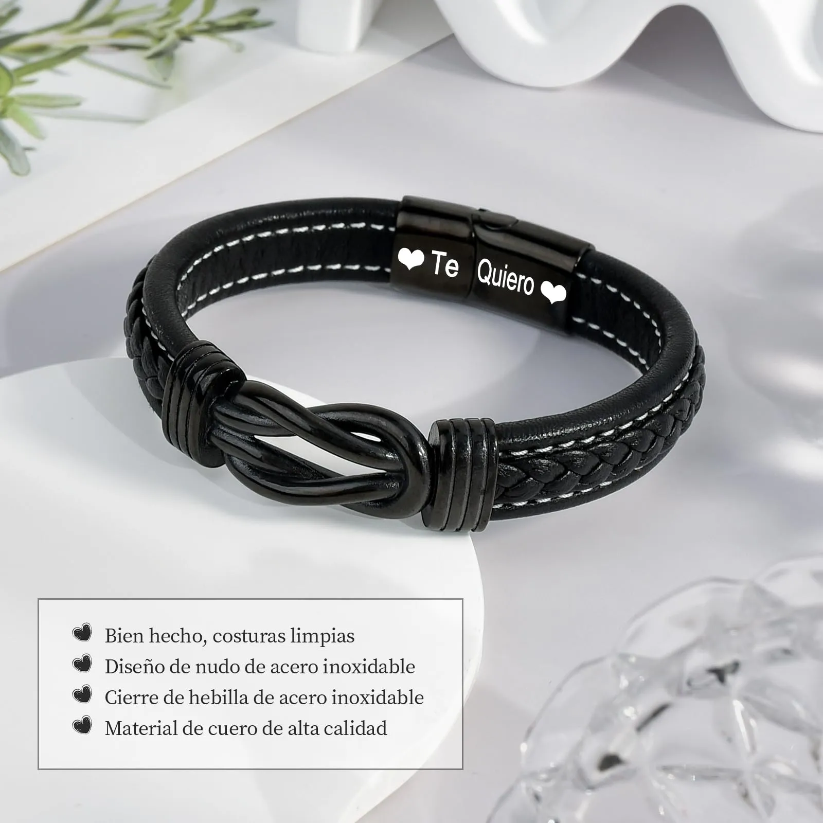 YELUWA Bracciale da uomo, bracciale in pelle da uomo, regalo per figlio, fratello, fidanzato, Natale, anniversario, compleanno, festival ES - immagine 4