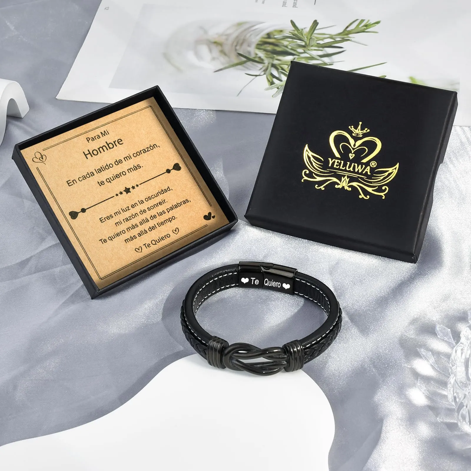 YELUWA Bracciale da uomo, bracciale in pelle da uomo, regalo per figlio, fratello, fidanzato, Natale, anniversario, compleanno, festival ES - immagine 7