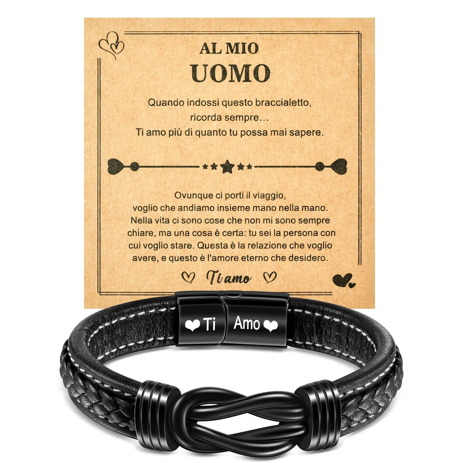 YELUWA Regalo Uomo, Ti Amo Bracciale Uomo, Bracciali Pelle da Uomini - immagine 1