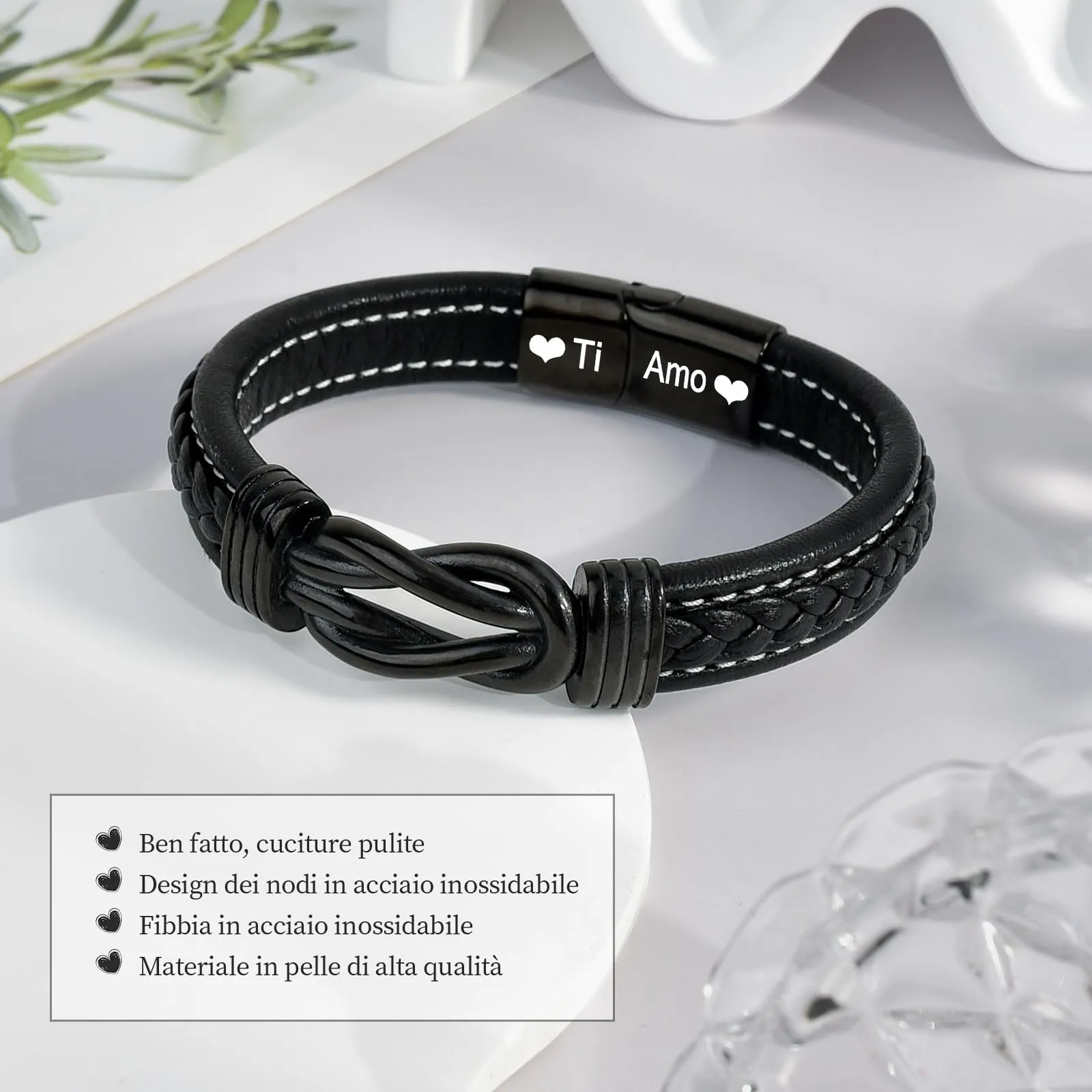 YELUWA Regalo Uomo, Ti Amo Bracciale Uomo, Bracciali Pelle da Uomini - immagine 4