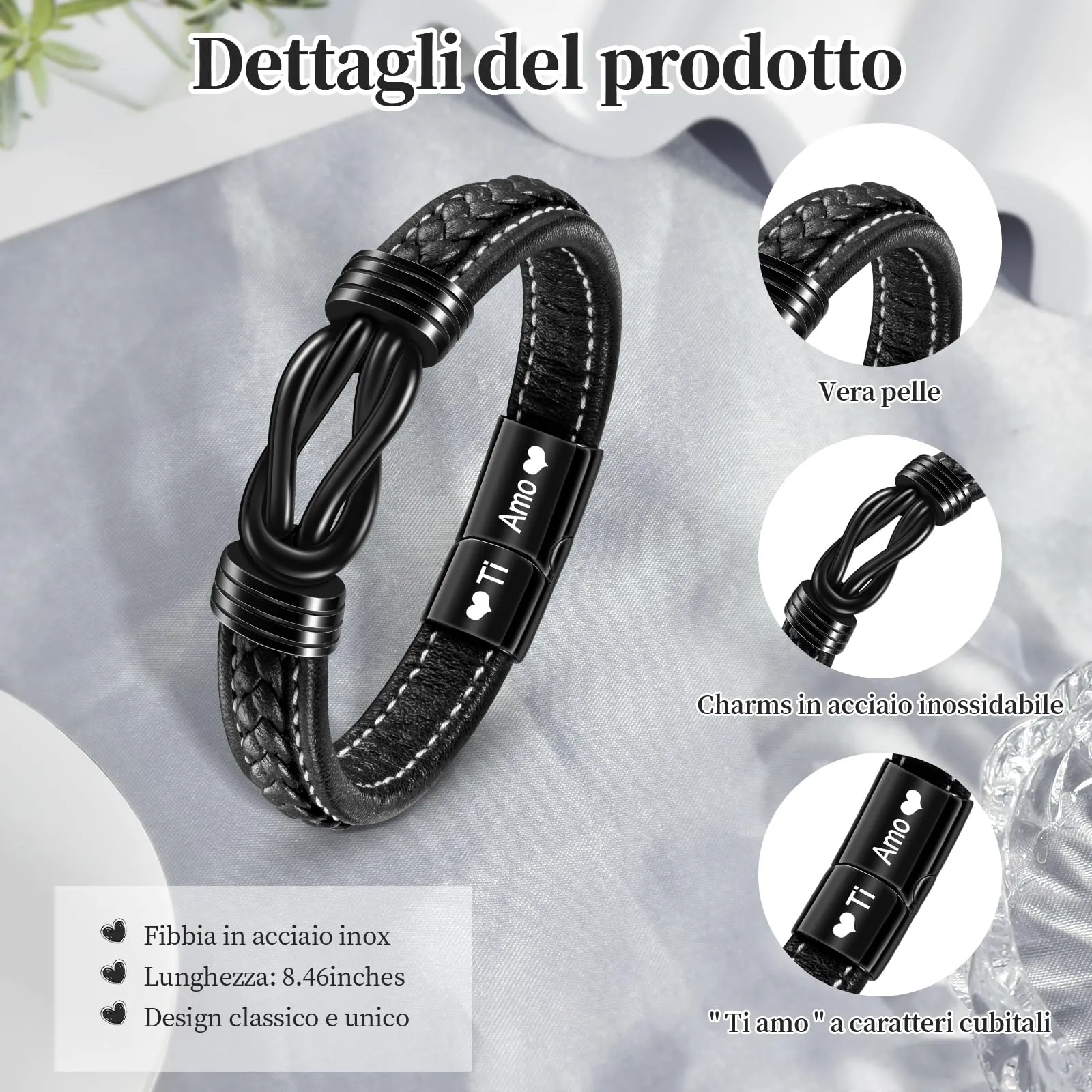 YELUWA Regalo Uomo, Ti Amo Bracciale Uomo, Bracciali Pelle da Uomini - immagine 6