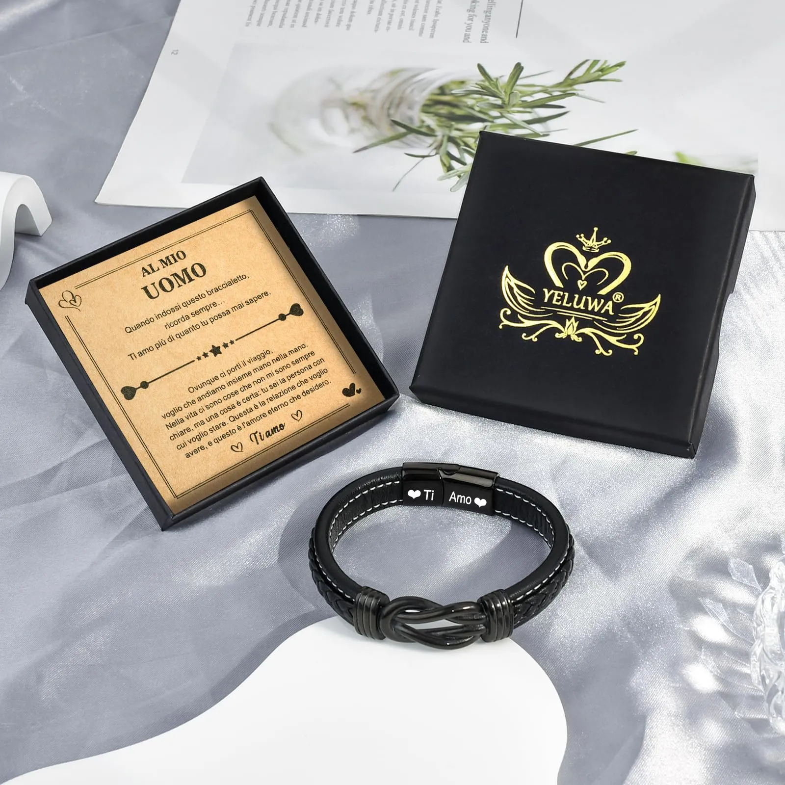 YELUWA Regalo Uomo, Ti Amo Bracciale Uomo, Bracciali Pelle da Uomini - immagine 7