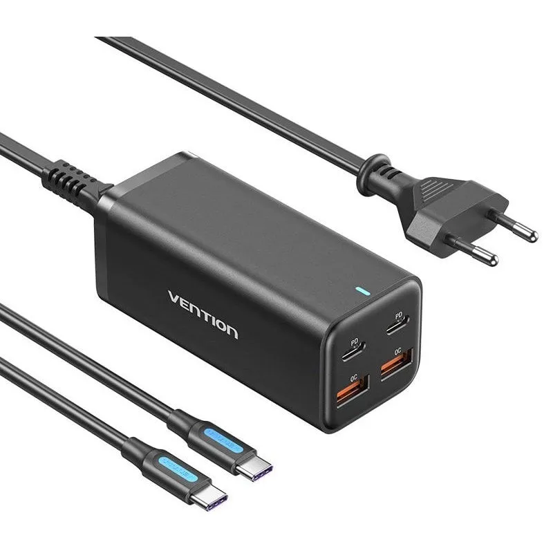 Vention Caricatore GaN portatile FBSBG-EU Kit PD100W a 4 porte Cavo nero compatibile con Samsung/Iphone/laptop - immagine 1