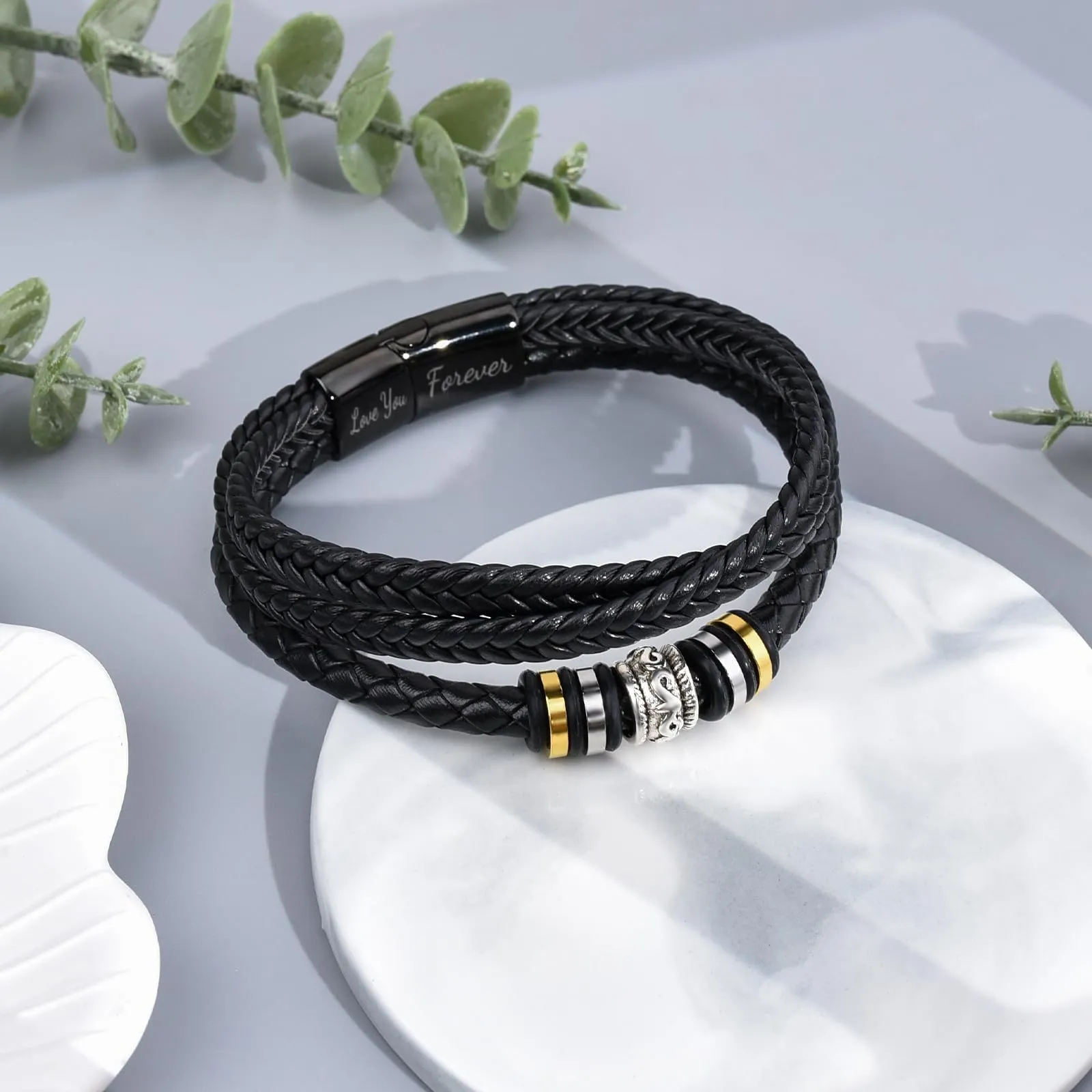 YELUWA Ti Amo per Sempre Bracciale Uomo in Pelle - immagine 3