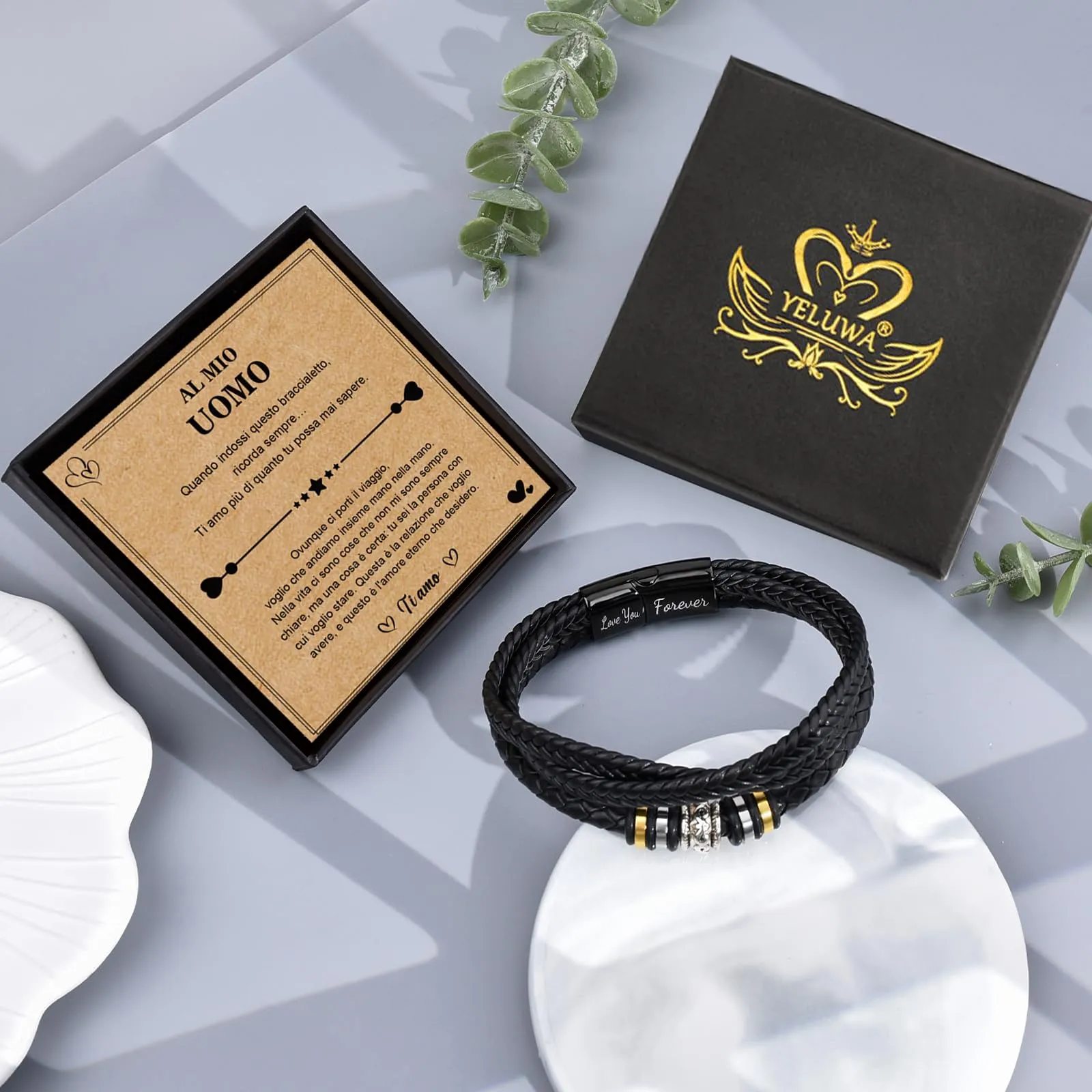 YELUWA Ti Amo per Sempre Bracciale Uomo in Pelle - immagine 4