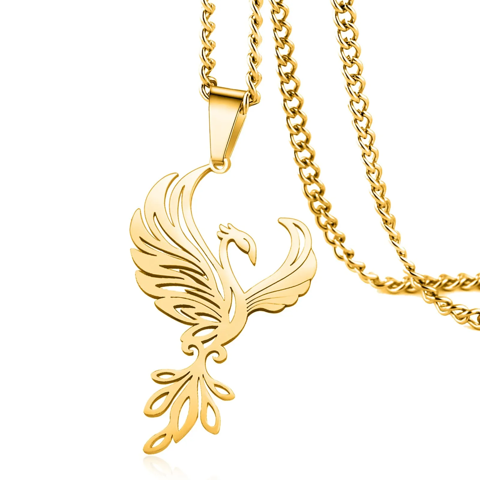 VASSAGO Collana di fenice nascente per donne Collana con ciondolo di uccello di fuoco in acciaio inox per uomini Regali di gioielli alla moda (Collana Fenice Oro) - immagine 1