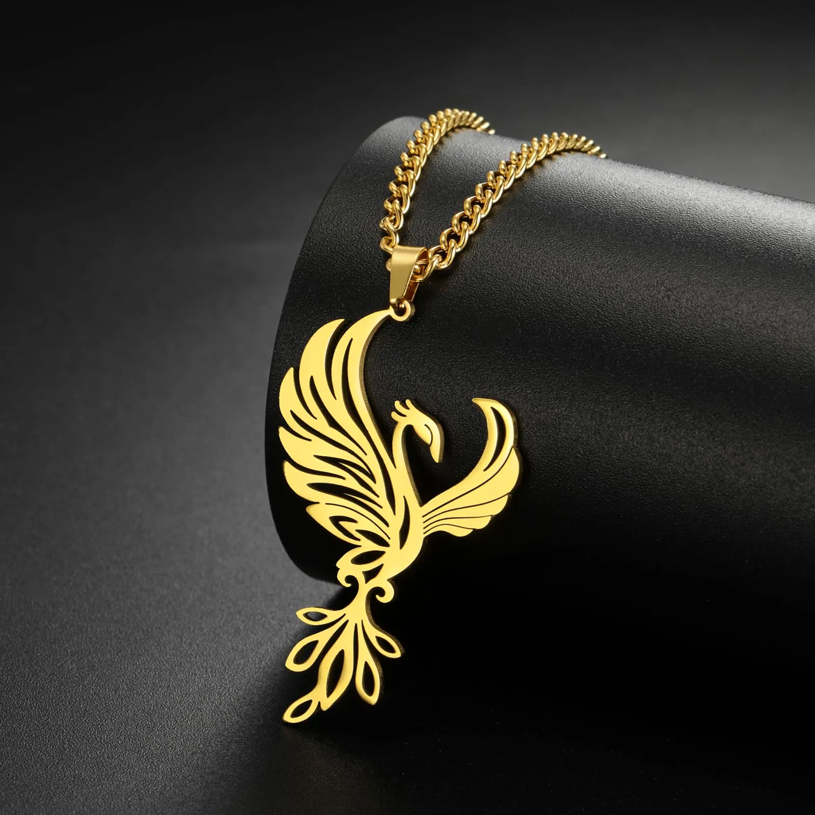 VASSAGO Collana di fenice nascente per donne Collana con ciondolo di uccello di fuoco in acciaio inox per uomini Regali di gioielli alla moda (Collana Fenice Oro) - immagine 4