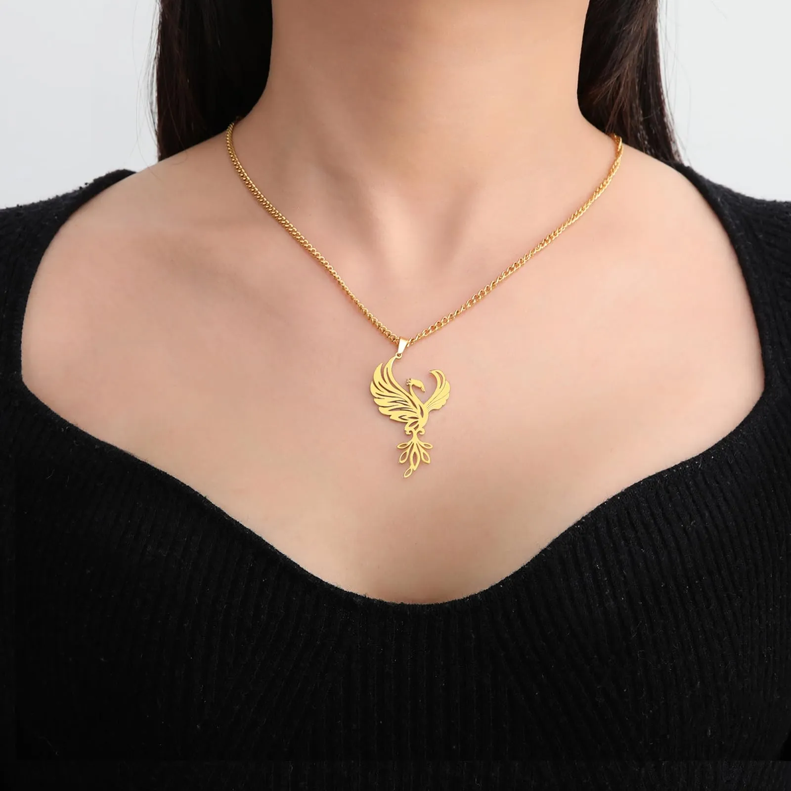 VASSAGO Collana di fenice nascente per donne Collana con ciondolo di uccello di fuoco in acciaio inox per uomini Regali di gioielli alla moda (Collana Fenice Oro) - immagine 5