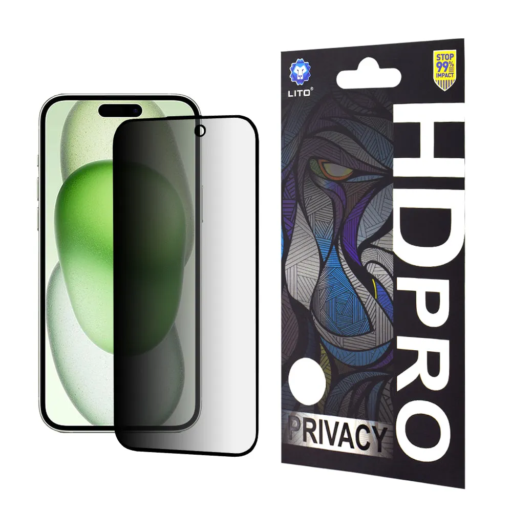 Pellicola protettiva per schermo Privacy Lito HD Pro per Apple iPhone 15 Plus, Vetro temperato, Full Glue - immagine 1