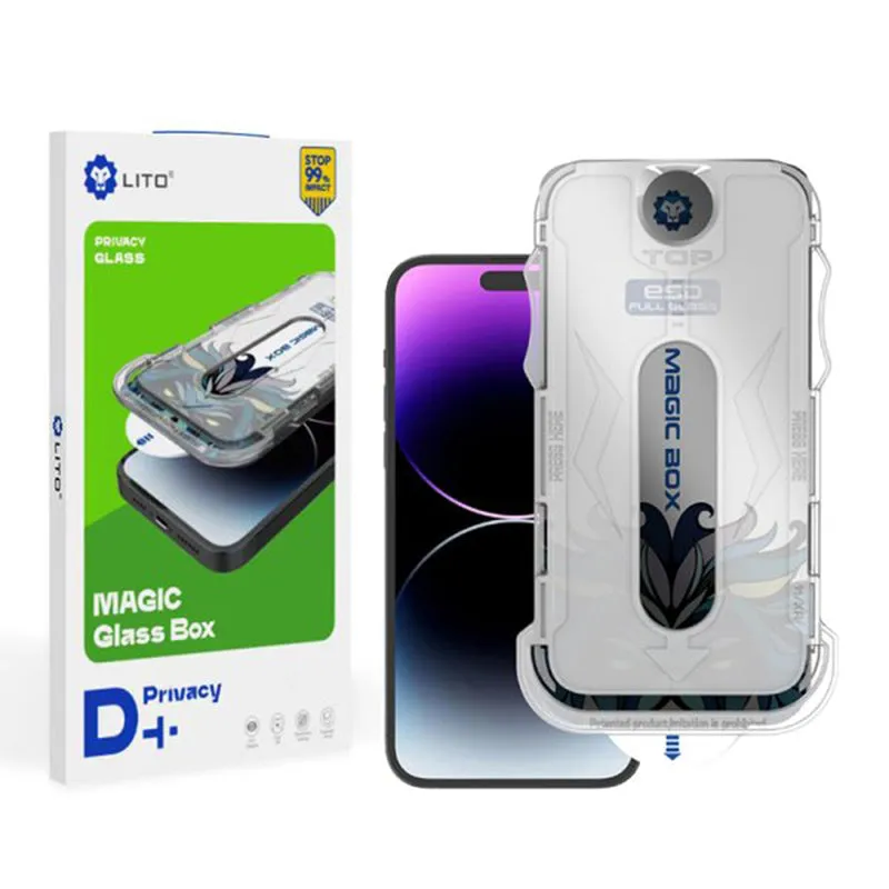 Pellicola protettiva per schermo Privacy Lito Magic Glass Box D+ Tools per Apple iPhone 14 Pro, Vetro Temperato, Colla Totale - immagine 1