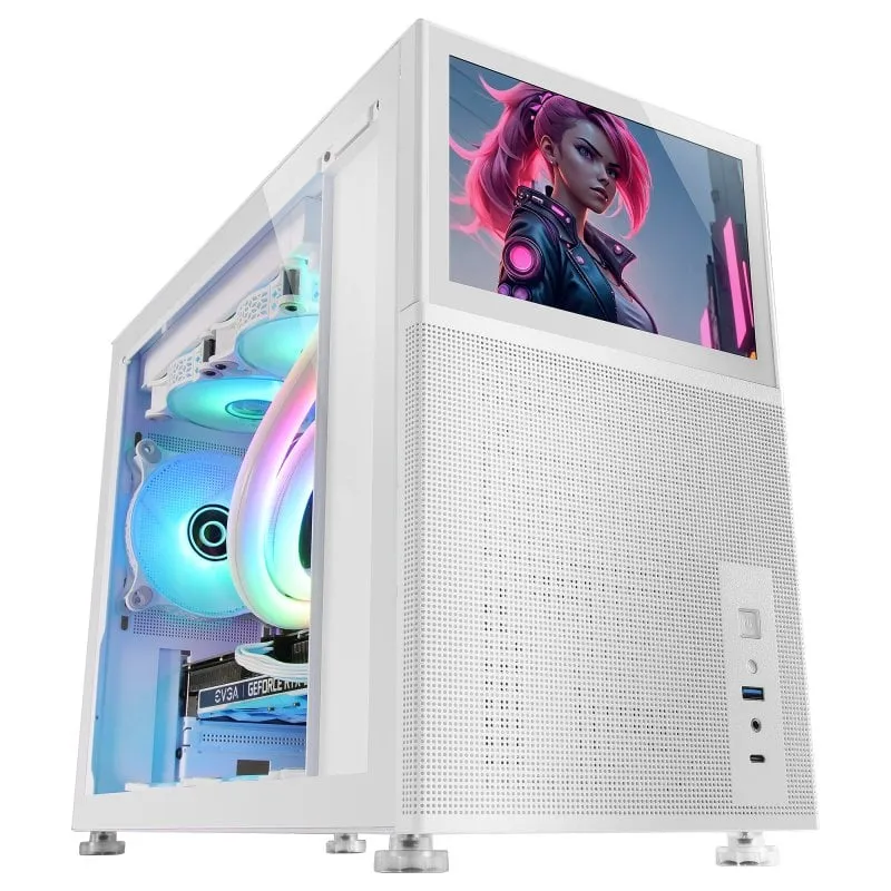 Mars Gaming Mc-lcd Tower Custom Micro-atx Ips Schermo LCD Pannello modulare in vetro temperato da 8" Bianco - immagine 1