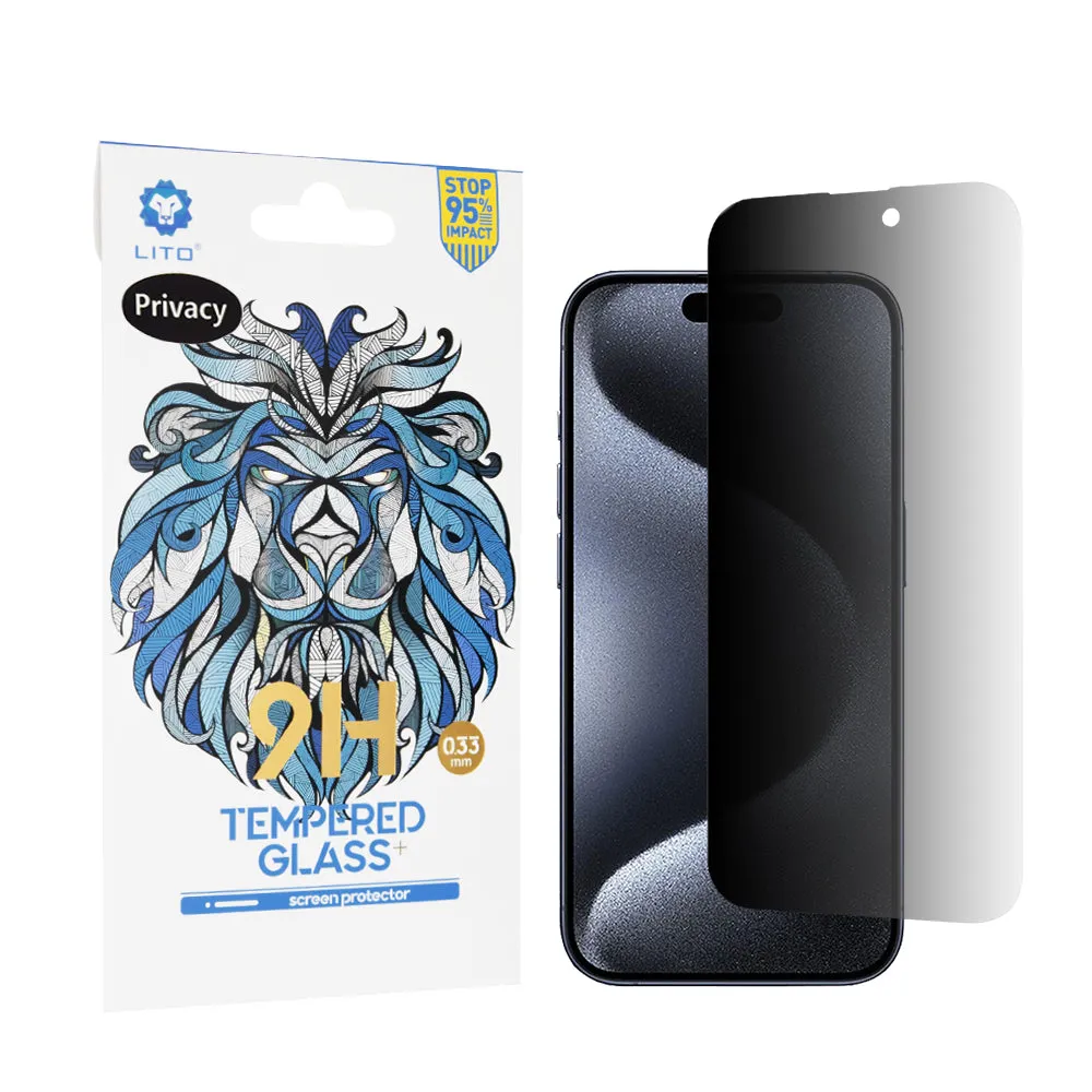 Pellicola protettiva per schermo Privacy Lito Classic per Apple iPhone 15 Pro, Vetro temperato, Full Glue, 2.5D - immagine 1