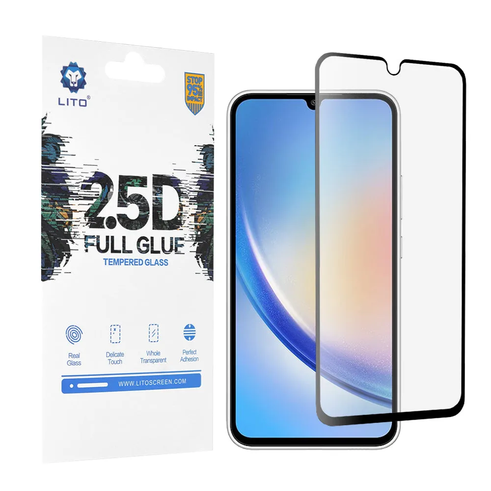 Pellicola protettiva per schermo Lito per Samsung Galaxy A34 A346, Vetro temperato, Full Glue, 2.5D, Nero - immagine 1