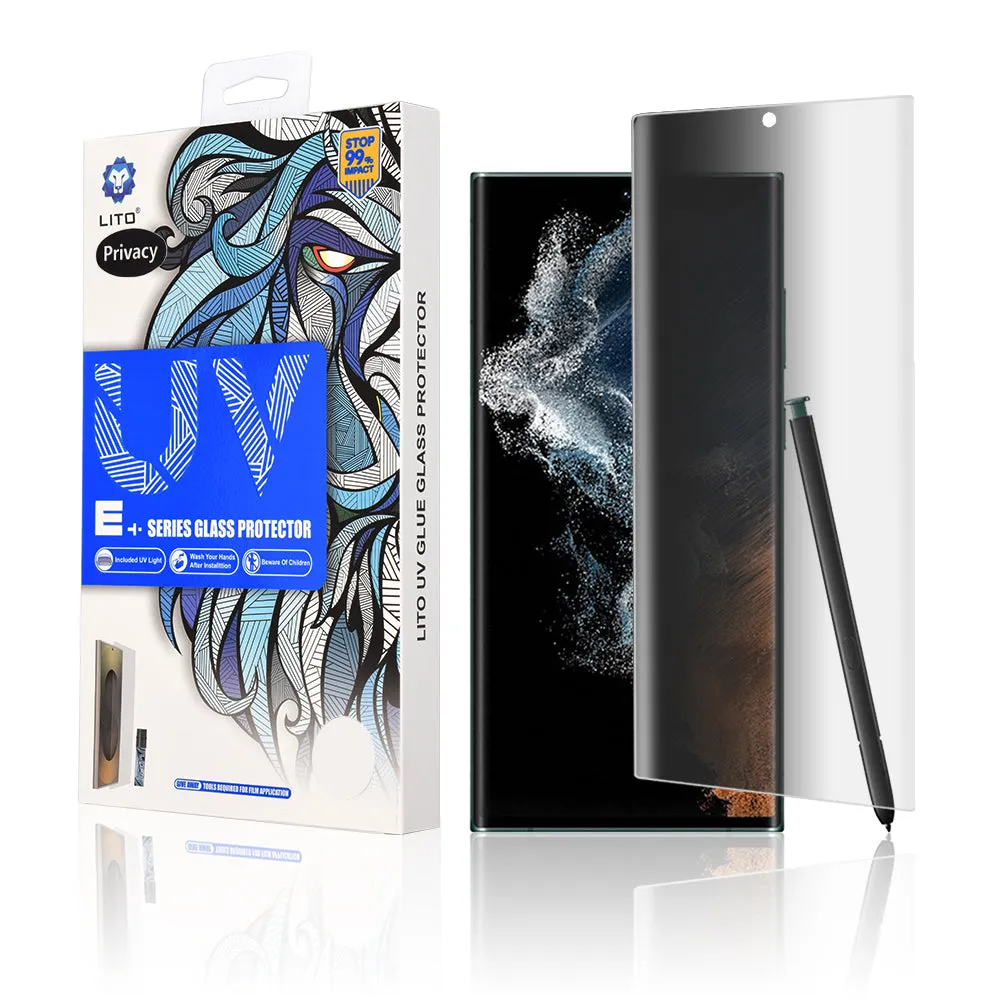 Pellicola protettiva per schermo Privacy Lito per Samsung Galaxy S22 Ultra 5G S908, Vetro temperato, Colla UV, 3D - immagine 1