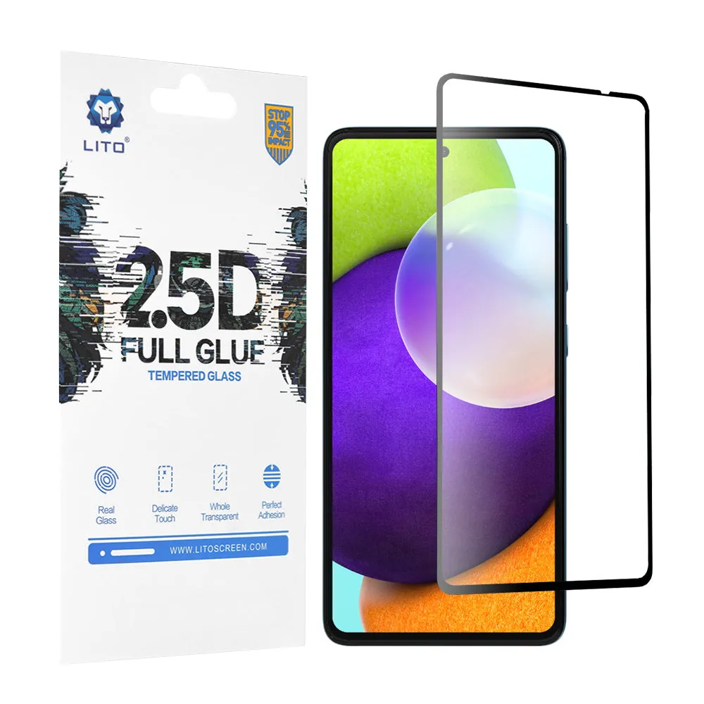 Pellicola protettiva per schermo Lito per Samsung Galaxy A52s 5G A528 / A52 5G A526 / A52 A525, Vetro temperato, Full Glue, 2.5D, Nero - immagine 1