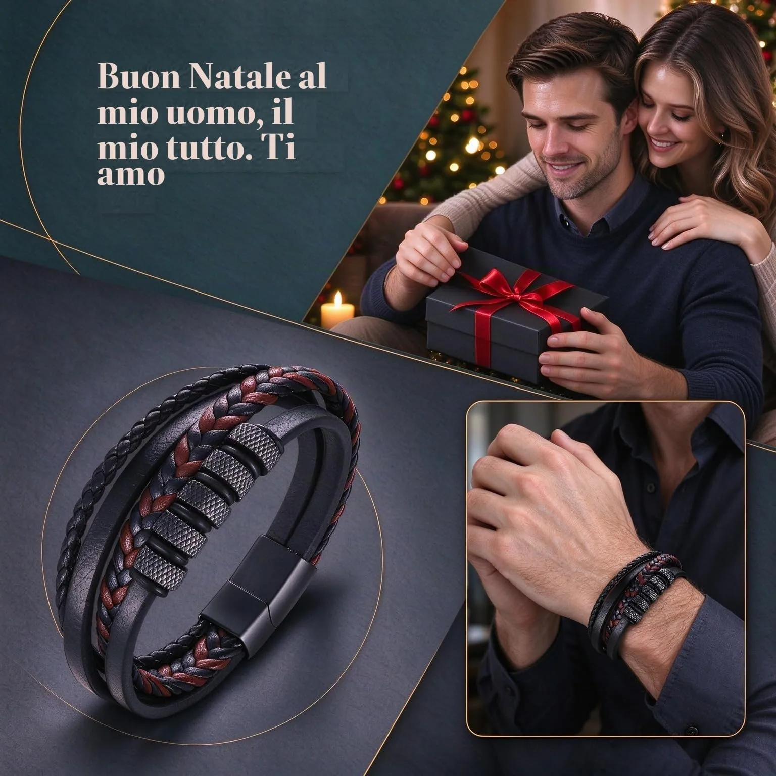 Gkmamrg Bracciale da uomo in pelle nera con cinturino in pelle Braccialetto intrecciata, in vera pelle intrecciata 22.5cm (Minimal) - immagine 2