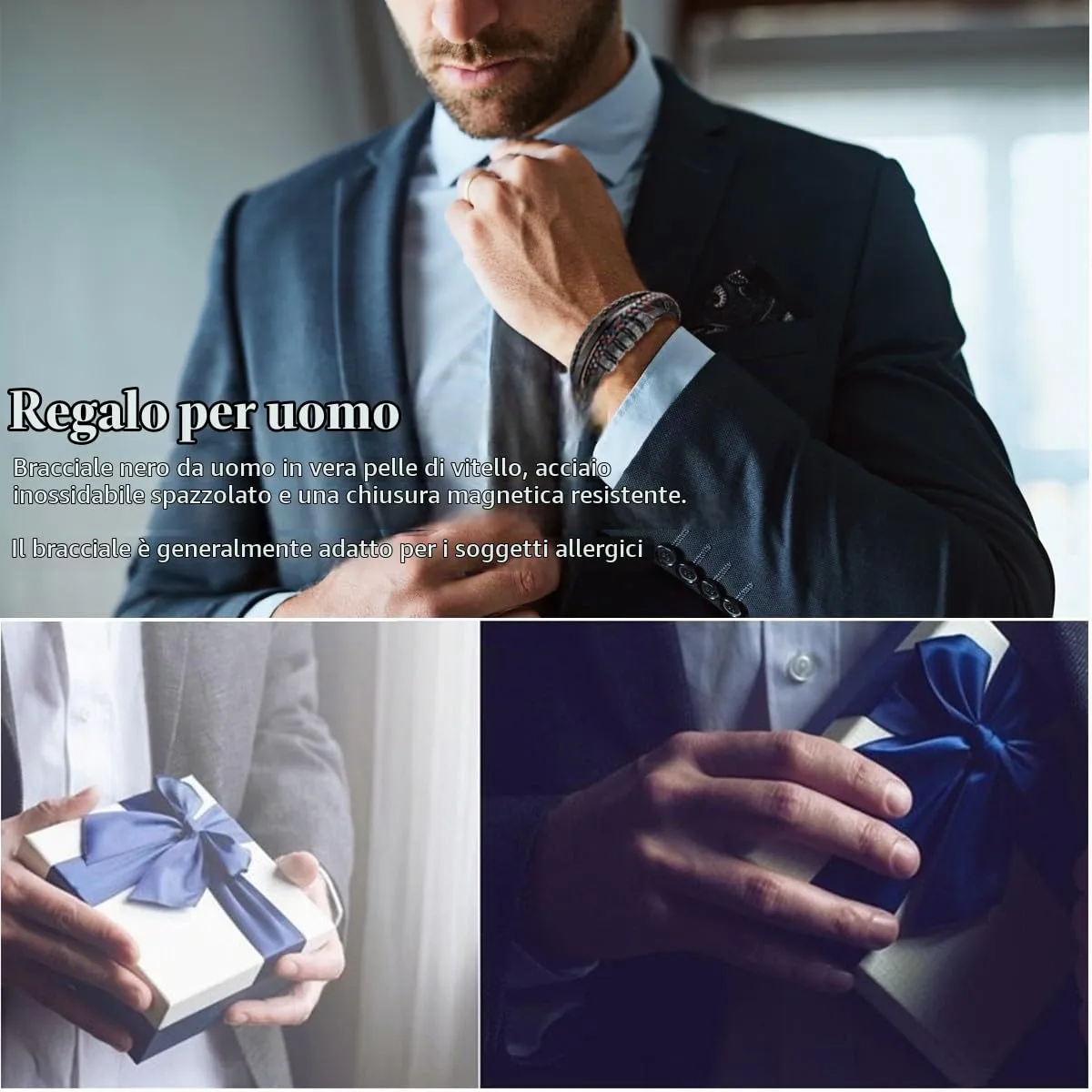 Gkmamrg Bracciale da uomo in pelle nera con cinturino in pelle Braccialetto intrecciata, in vera pelle intrecciata 22.5cm (Minimal) - immagine 9
