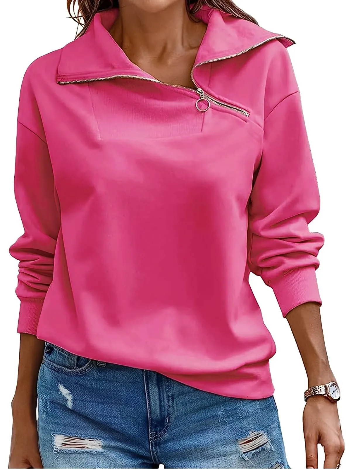 CUPTACC Felpa Donna Invernale High Neck Maglietta Tops Rosa Caldo XXL 50 - immagine 1