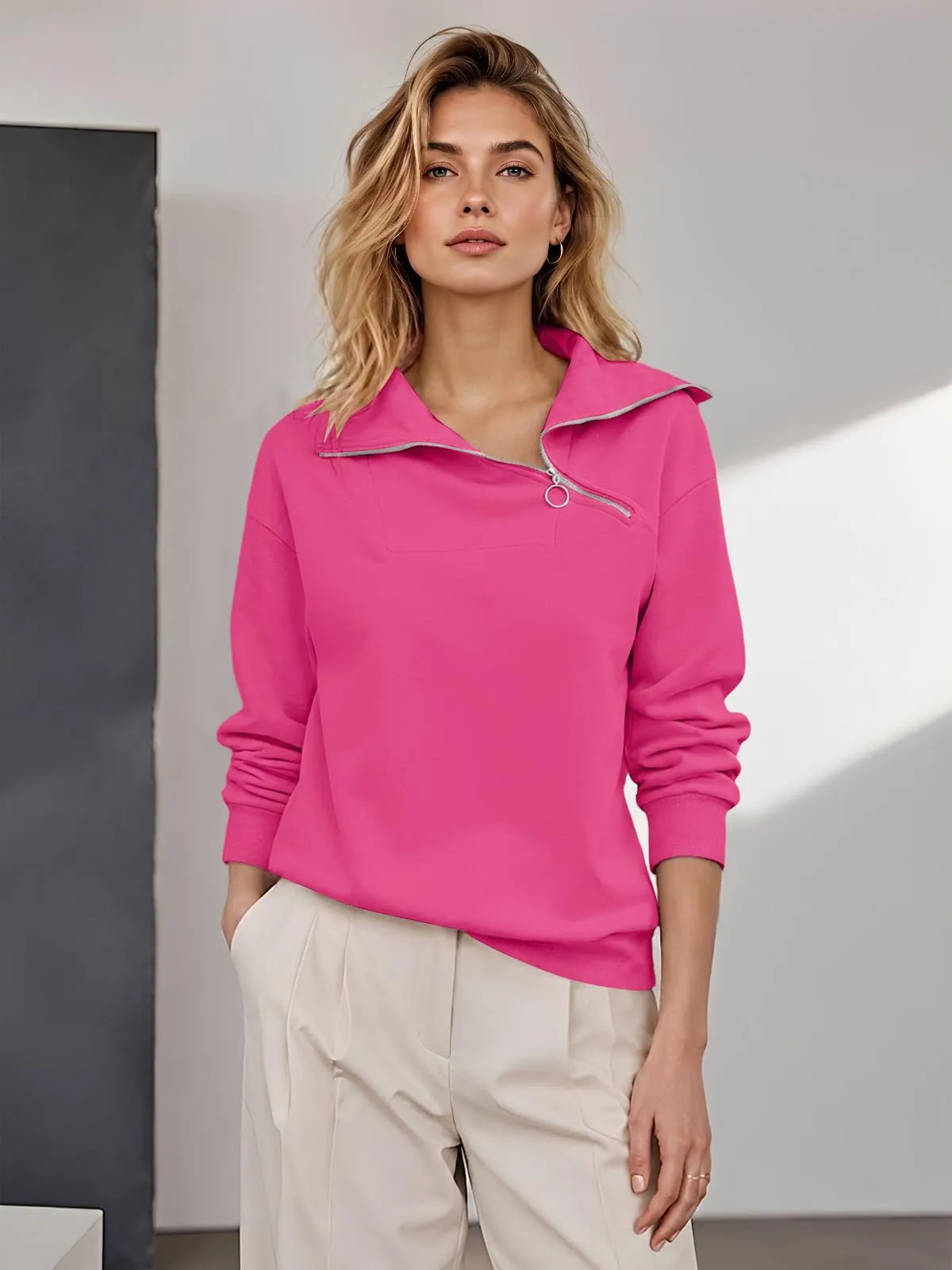 CUPTACC Felpa Donna Invernale High Neck Maglietta Tops Rosa Caldo XXL 50 - immagine 3