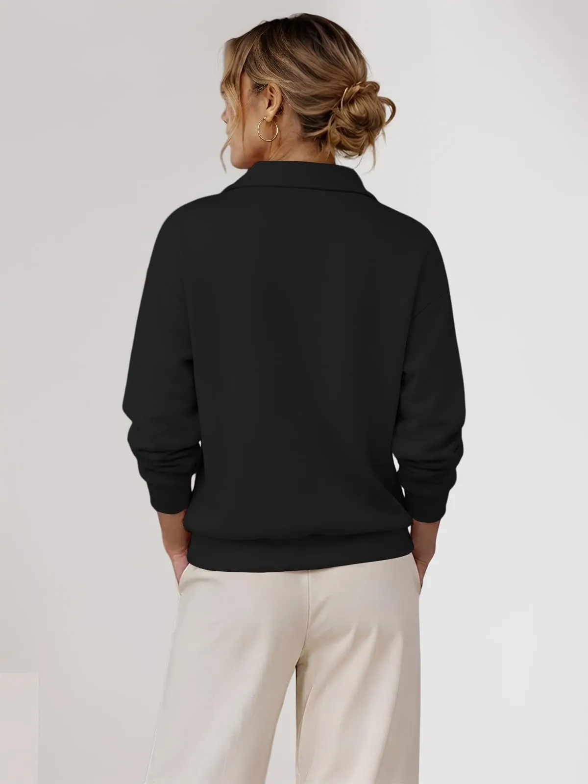 CUPTACC Felpa Donna Mezza Zip Maglia Manica Lunga Pullover Nero L 42-44 - immagine 5
