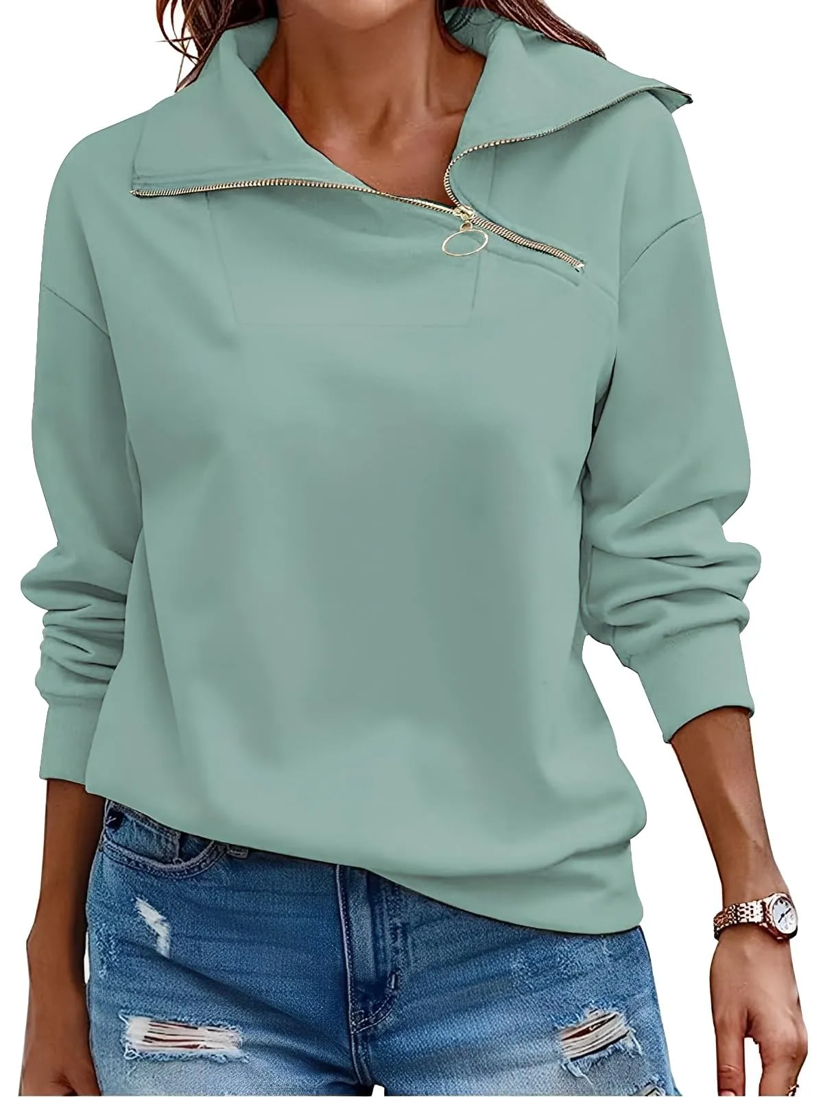 CUPTACC Felpa Donna Invernale High Neck Maglietta Tops Verde XXL 50 - immagine 1