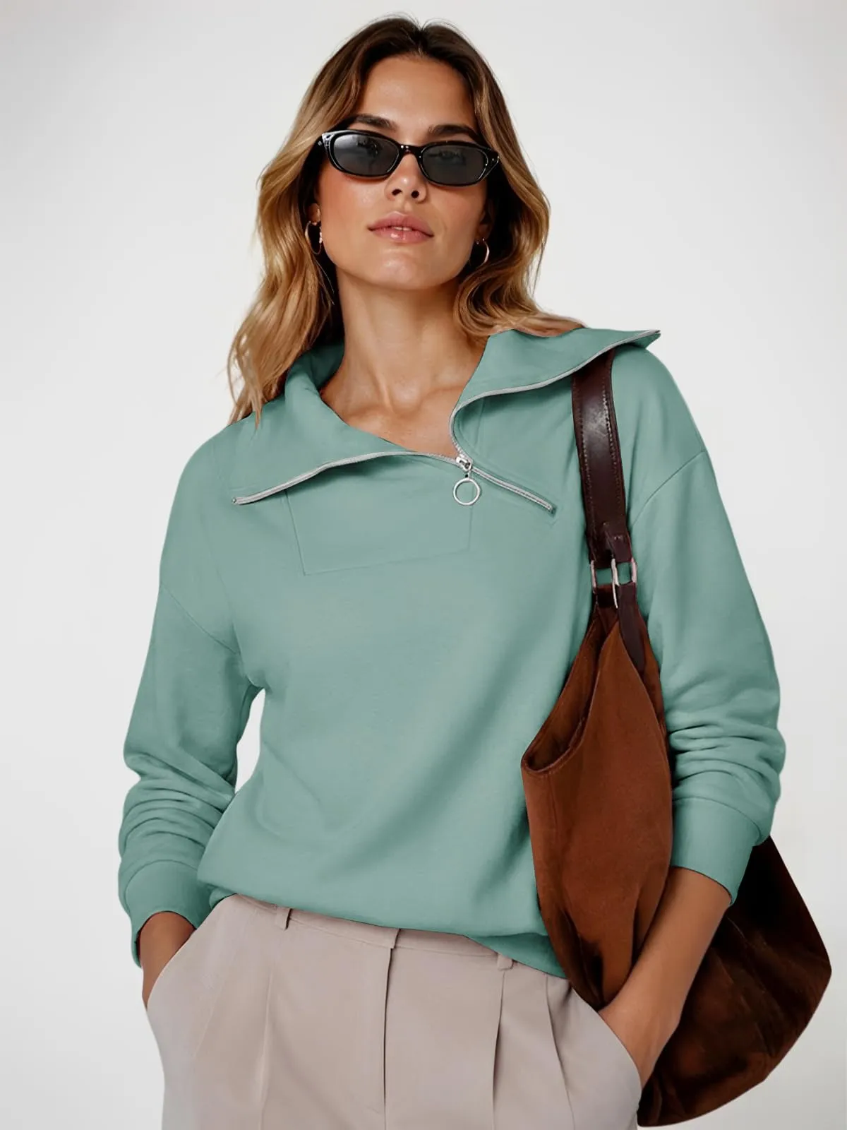 CUPTACC Felpa Donna Invernale High Neck Maglietta Tops Verde XXL 50 - immagine 4