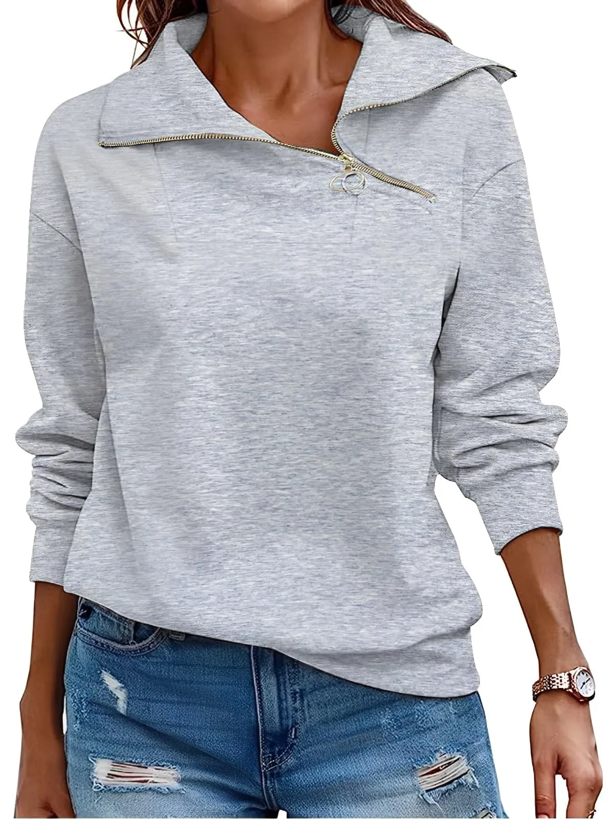 CUPTACC Felpa Donna Invernale High Neck Maglietta Tops Grigio M 38-40 - immagine 1
