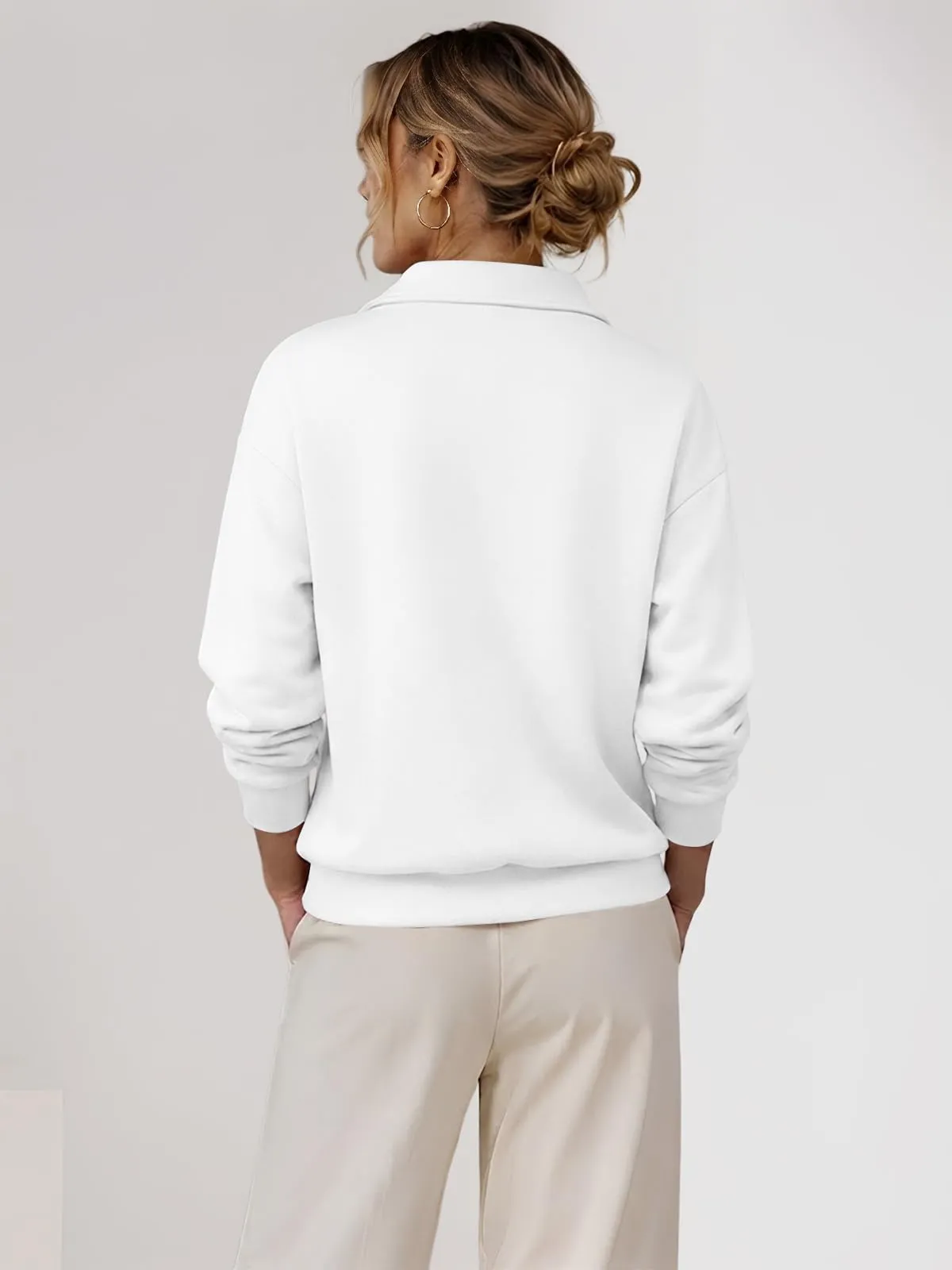CUPTACC Felpa Donna Mezza Zip Maglia Manica Lunga Pullover Bianco XXL 50 - immagine 5