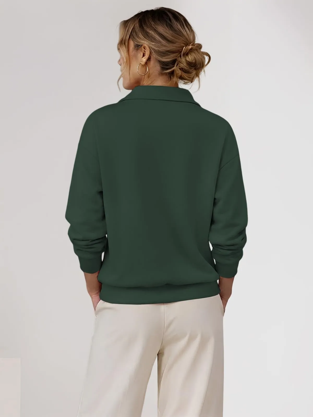 CUPTACC Felpa Donna Mezza Zip Maglia Manica Lunga Verde Scuro XL 46-48 - immagine 5