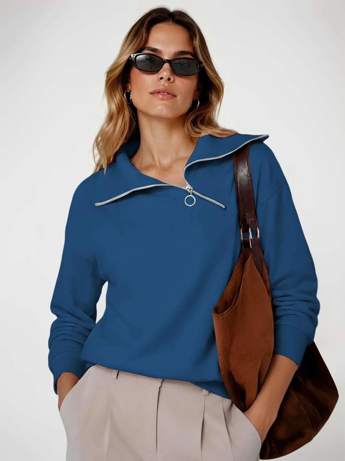 CUPTACC Felpa Donna Invernale High Neck Maglietta Tops Blu M 38-40 - immagine 4