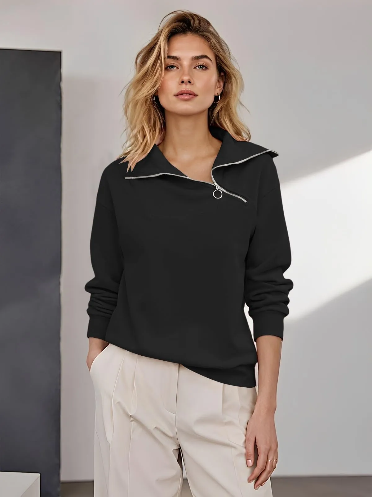 CUPTACC Felpa Donna Invernale High Neck Maglietta Tops Nero XXL 50 - immagine 3