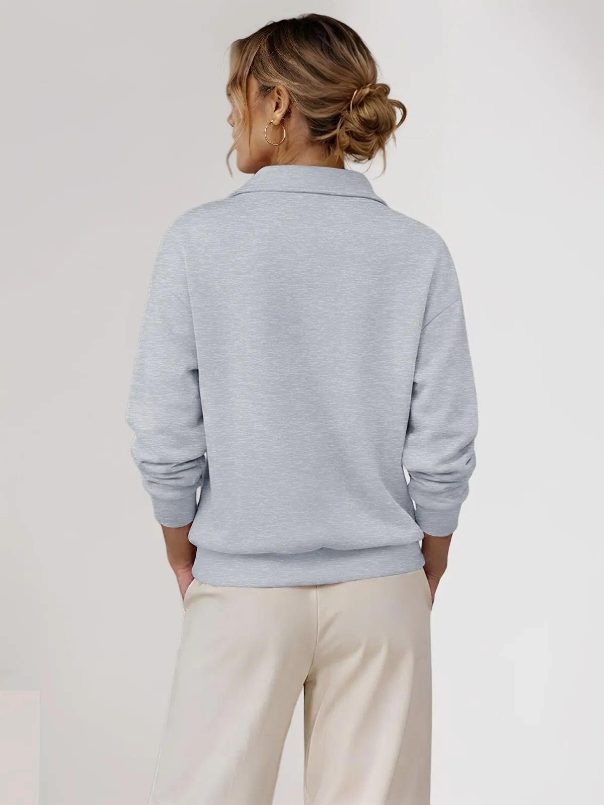 CUPTACC Felpa Donna Con Zip Scollo a V Camicia Autunno Grigio S 36 - immagine 5