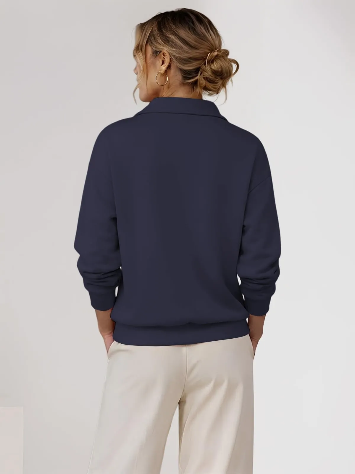 CUPTACC Felpa Donna Mezza Zip Maglia Manica Lunga Pullover Blu Navy M 38-40 - immagine 5