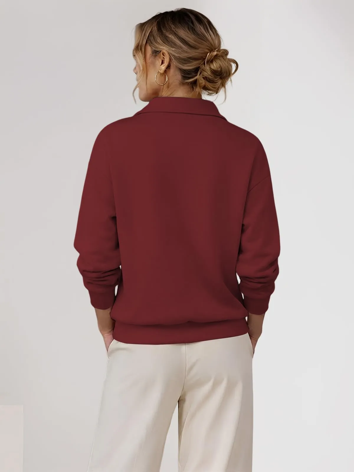 CUPTACC Felpa Donna Invernale High Neck Maglietta Tops Borgogna XXL 50 - immagine 5